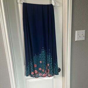 LuLaRoe Blue and Green A-Line Midi Skirt Casual Resort Wear